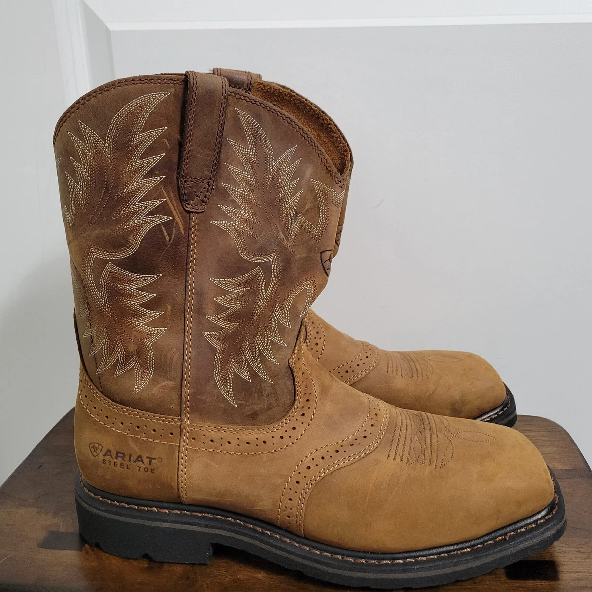 Ariat Sierra Pull On Western Work Boot Brown Square Toe 10010134