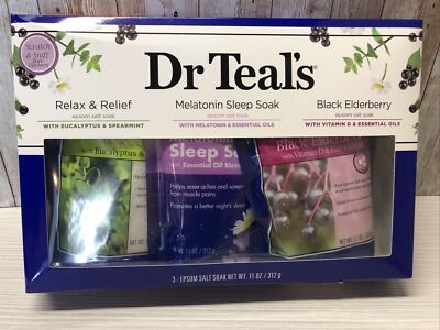 Dr Teal's 3pc Variety Pack Eucalyptus Melatonin Elderberry Epsom Salt Bath Gift