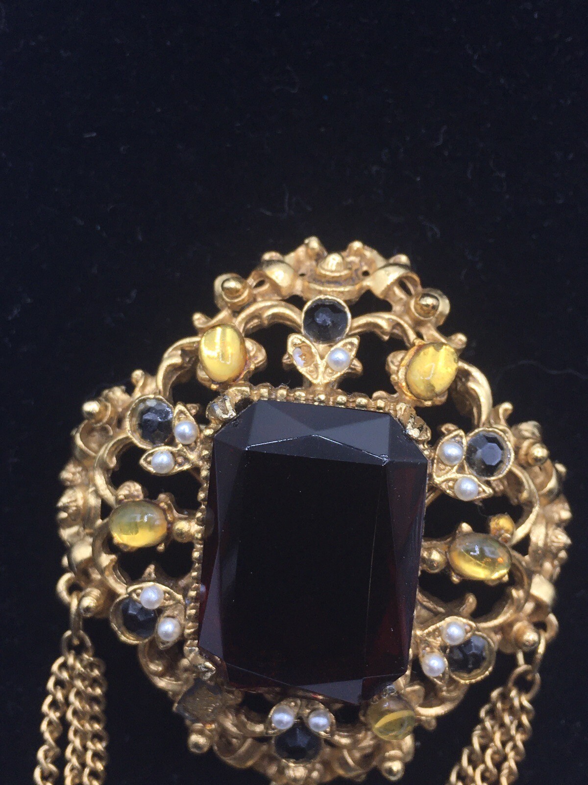 Vtg Florenza Large Brown Rectangular Rhinestone G… - image 4