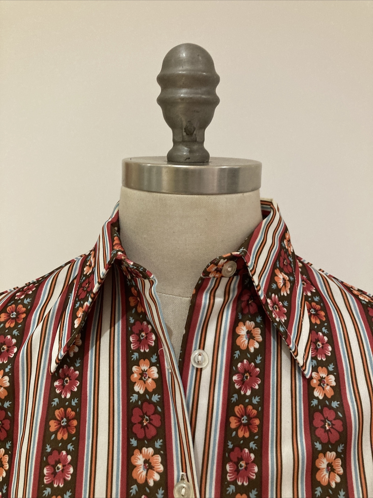 Vintage 1970s Red/Floral Striped M & S Blouse/Shirt, Size 34" Bust, New No Tags 2