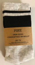 PINK victoria' s secret CREW socks PACK of 2 BLACK HEATHER GRAY WHITE NEW
