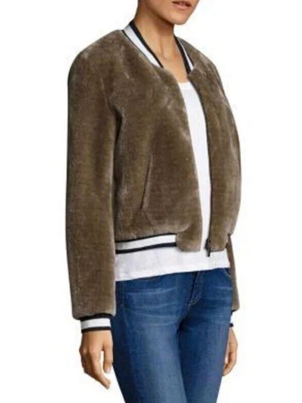 JOIE Arleigh Faux Shearling Bomber Jacket In Camel Size S Like New Retails 368