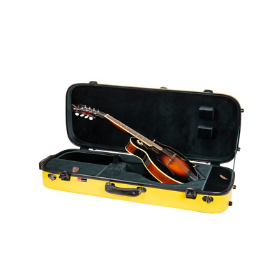 Crossrock Fiberglass Oblong Case fits F-Style Mandolin,TSA Lock-Yellow