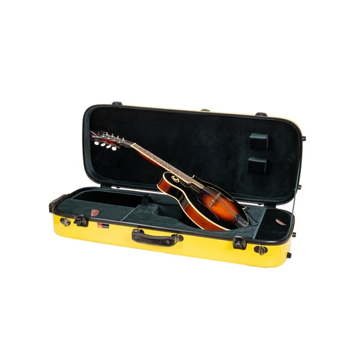 Crossrock Fiberglass Oblong Case fits F-Style Mandolin,TSA Lock-Yellow