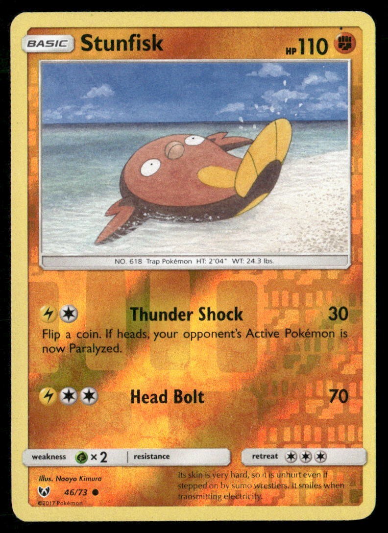 2017 Shining Legends Set Pokemon Card 46  Stunfisk Reverse Foil LP
