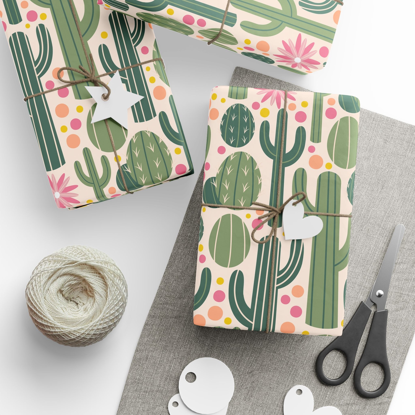 Cactus Print Wrapping Paper, Unique Gift Wrap for Birthdays, Weddings,