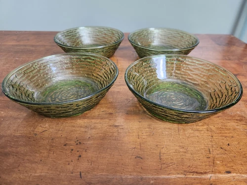 VTG MCM ANCHOR HOCKING SORENO AVOCADO GREEN BOWLS 6" SET OF 4