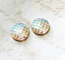 4 Mermaid Scale Cabochons 20mm Flatbacks Dragon Scales Round Clear Flat Back