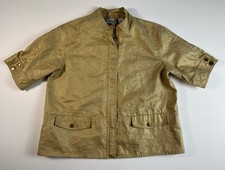 Chico's Women's Size 1 Gold Shimmer Linen Short Sleeve Zip Up Jacket