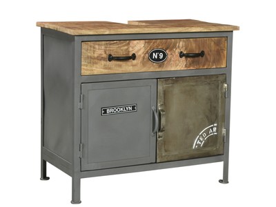 Waschbeckenunterschrank Pinetown grau Holz Metall Badschrank Badmöbel