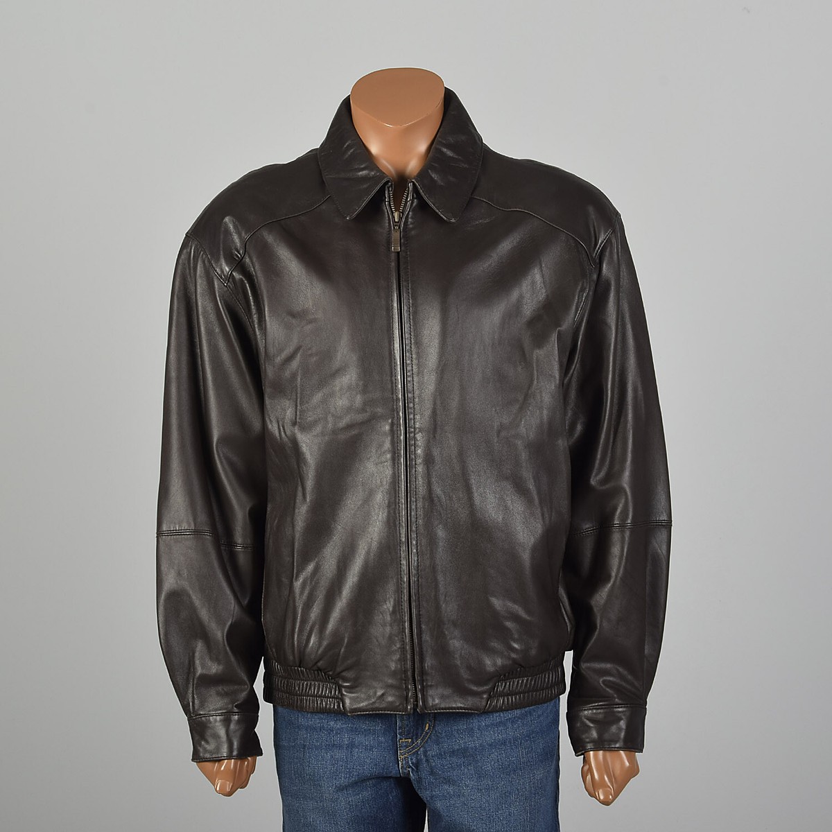 L Mens Leather Jacket Robert Comstock Brown Minimalist Classic