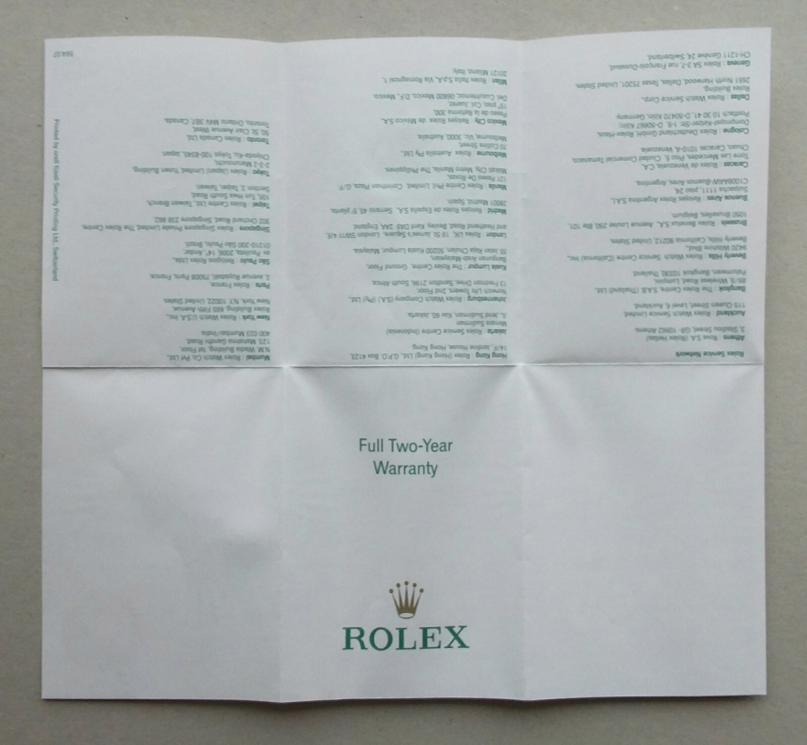 ROLEX Guarantee Warranty Paper Booklet Day-Date 118238 F