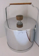 ATAPCO MID-CENTURY Modern silver chrome ICE BUCKET Wood handle & knob