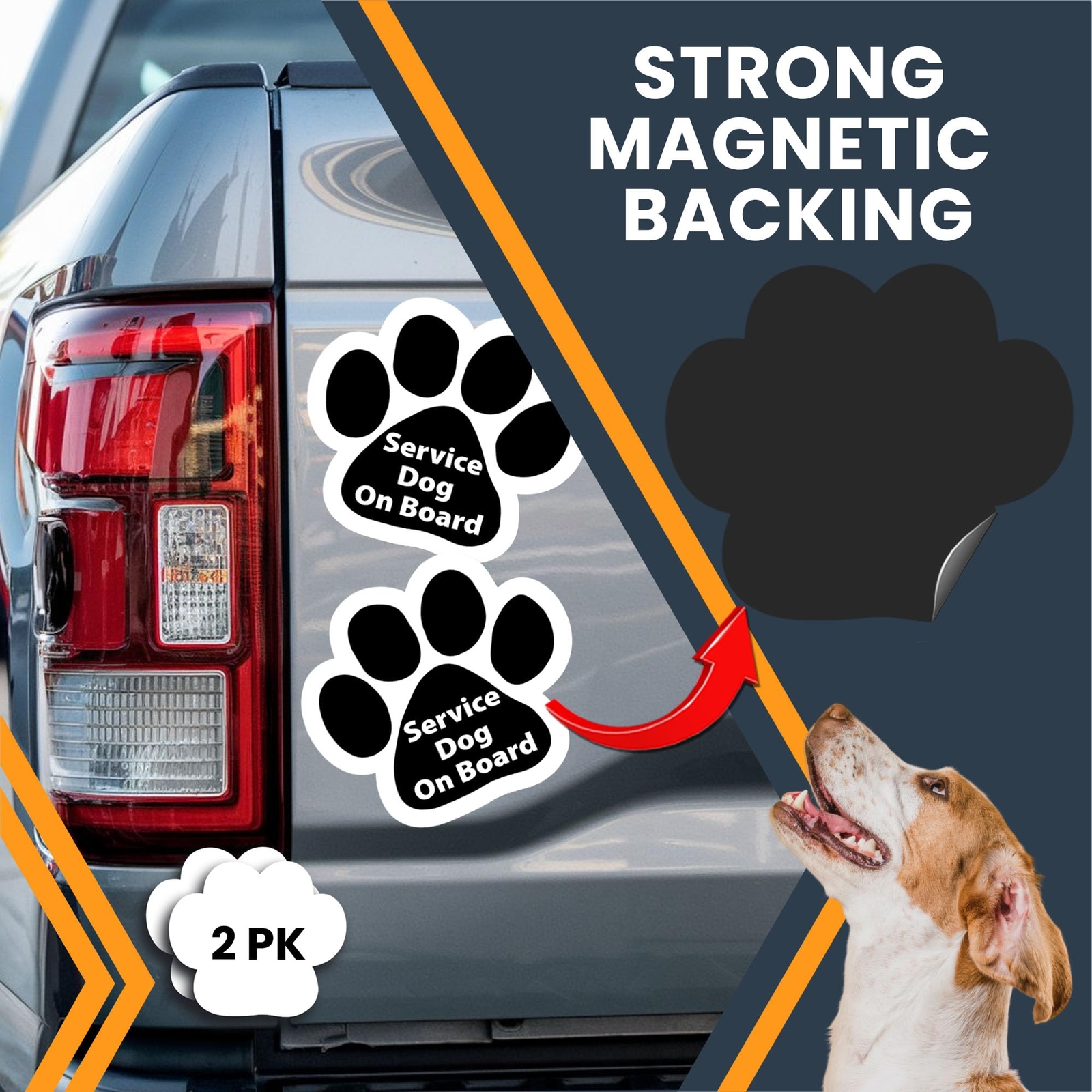 Magnet Me Up Service Dog Pawprint Magnet Decal, 5 Inch, 2 Pack, Pet Safety