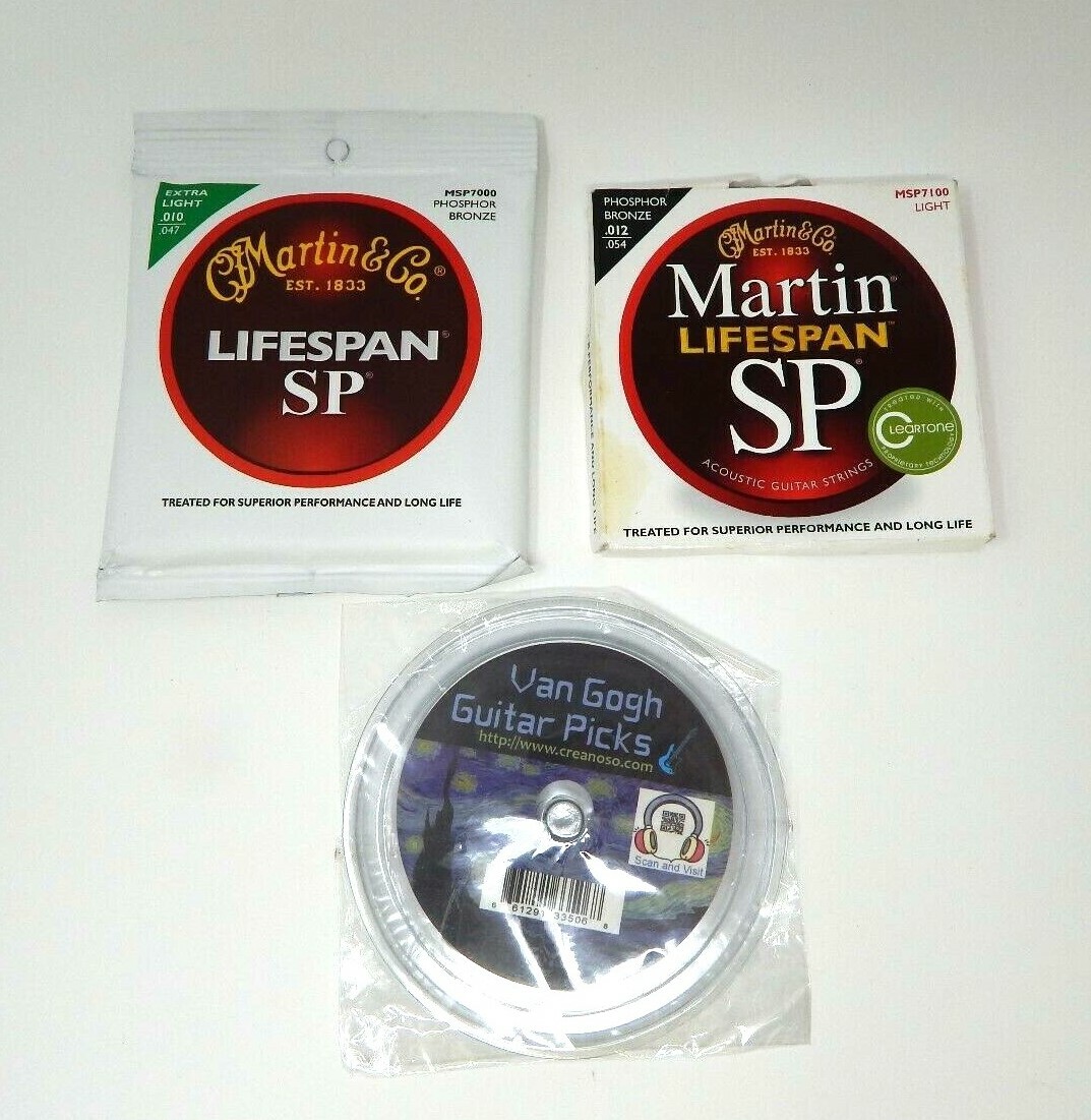 Martin Lifespan Acoustic Guitar Strings (2 sets) + Van Gogh Picks eBay