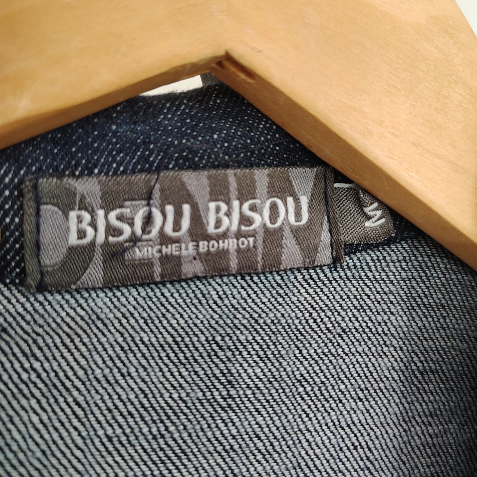 Macacão jeans Bisou Bisou tamanho M Y2K perna alargada botão frontal manga longa azul escuro - Imagem 2 de 4