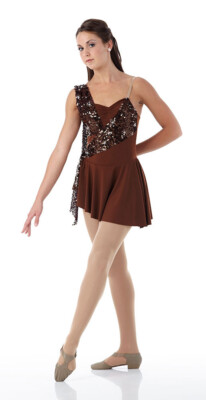 Adult XL Lyrical Dance Dress Costume SECRETS Brown Sequin Glitz