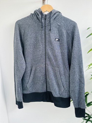 Nike Light Grey & Black Full Zip Hoodie Jacket Top Mens Size S Pockets