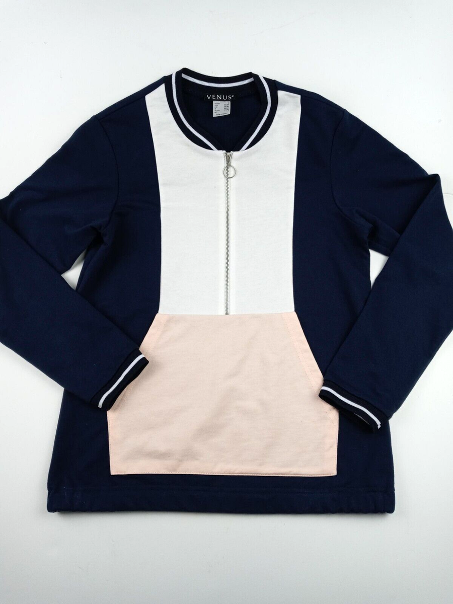 VENUS Size S Color Block Half Zip Sweatshirt/ Pullover Navy White