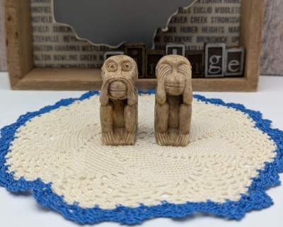 Wise Monkeys Speak No Evil See No Evil Small Tan Stone Figurines