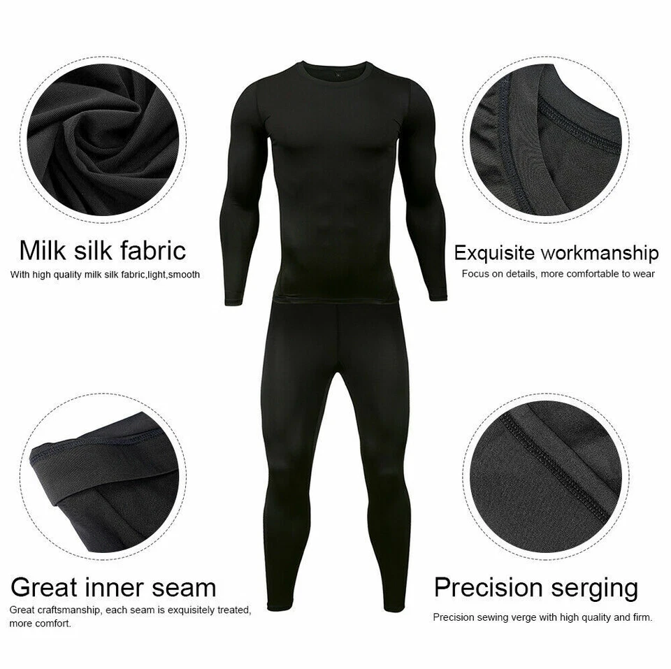 Ropa Interior Térmica Hombres Peso Pesado Largo Johns Conjunto de Capa Base con Forrado de Vellón Foto 4 de 4