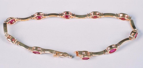 14K Yellow Gold Unique Design Ruby and Diamond Bracelet, 7.25" long - Picture 2 of 4