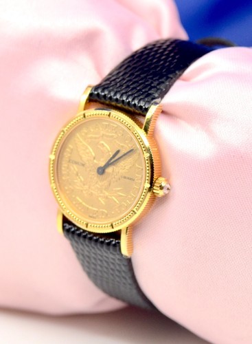 Damen Corum 1880 5 Dollar Münze Adler Freiheit 22K Gold Uhr In 18K Gelbgold - Bild 3 von 9