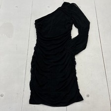 Black Gathered Bodycon Evening Cocktail Dress One Shoulder Ruched Women’s Med