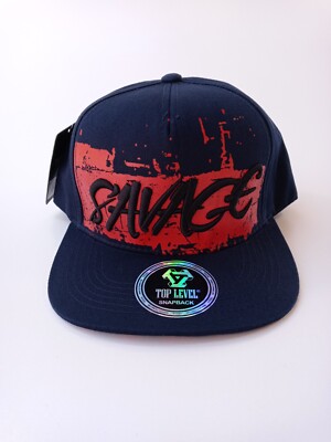Top Level Blue Hat Embroidered SAVAGE Snap Back Cap