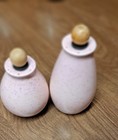 VTG Vernon Ware Tickled Pink Salt and Pepper Shakers Atomic Wooden Stoppers RTF — photo 2