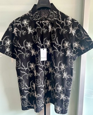 Robert Graham Embroidered Skulls Emdem Short Sleeve Cotton Shirt Brand New w tag