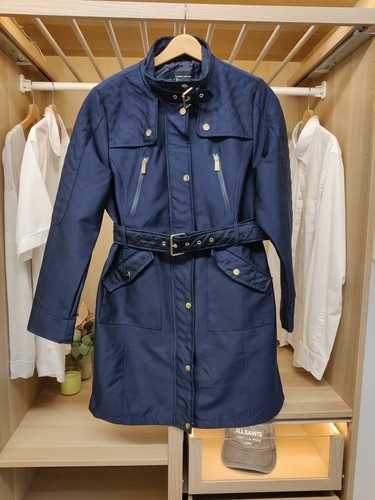 KAREN MILLEN NAVY UK 12 COAT JACKET TRENCH ZIP UP BELTED LINED CASUAL WORK WOMEN