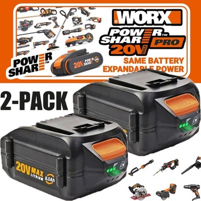 2PACK 8.0Ah For WORX 20V 8AH MAX Extend Lithium-Ion Battery WA3525 WA3575 WA3520