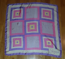 Schiaparelli Hand Rolled Purple Pink Geometric 100 Silk Square Scarf 22" Japan