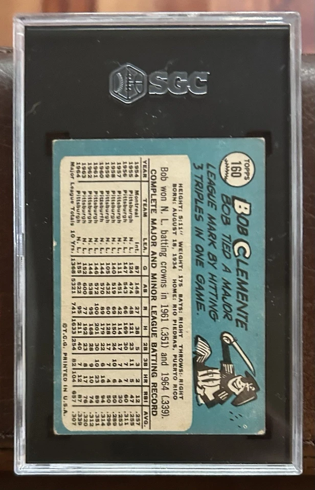 1965 Topps#160 Roberto Clemente SGC VG/EX+ 4.5 *Centered* *Pirates* - Image 2 of 2