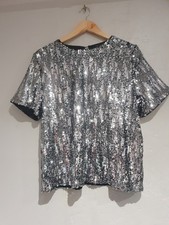 STUNNING FULL SEQUIN SILVER PARTY TOP SIZE 14 MARKS & SPENCERS
