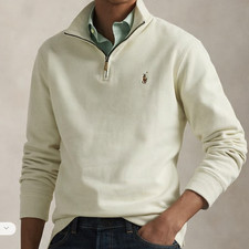 NWT Polo Ralph Lauren Mens Estate Rib 1/4 Quarter-Zip Pullover Cream M sweater