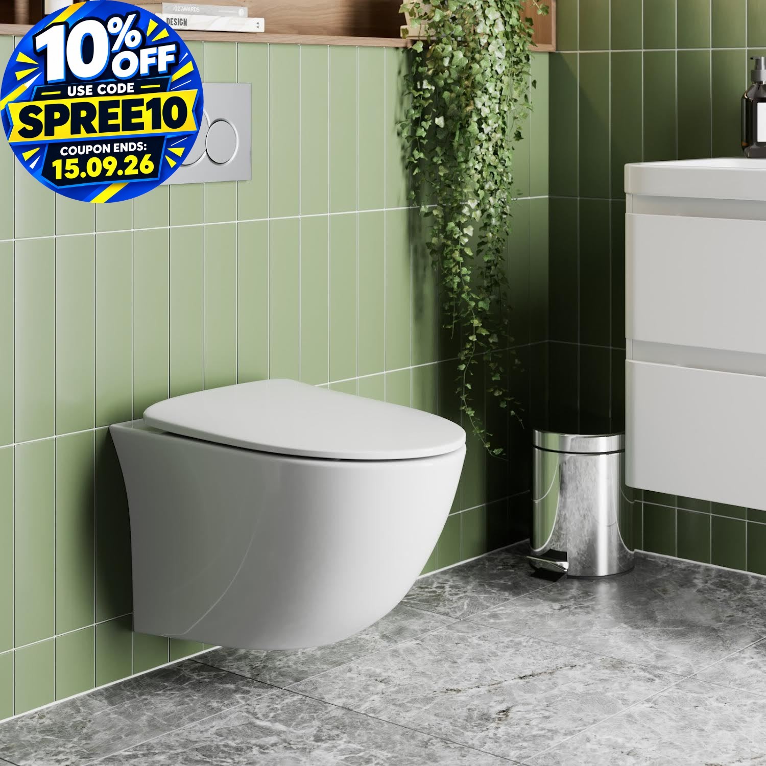 Wall Hung Rimless Toilet Pan Soft Close Seat Gloss White Bathroom Modern