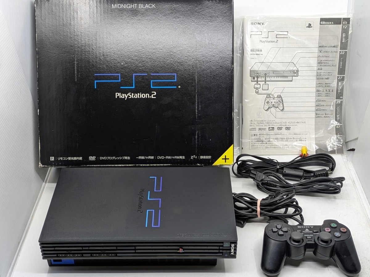Sony PS2 Midnight Black SCPH-50000NB NTSC-J Console Boxed Tested w