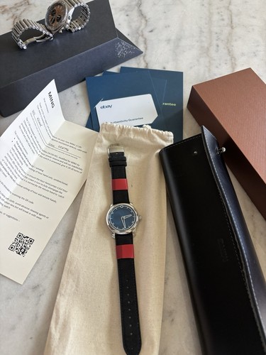 MING 17.09 Blue Dial Mechanical Wristwatch Black Leather Strap...