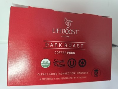 Lifeboost Dark Roast Coffee Organic Single Origin 10 K-Cup.