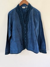 Vintage CHICO  S 100 Silk Embroidered Jacket Womens Size 2/12 Button Front