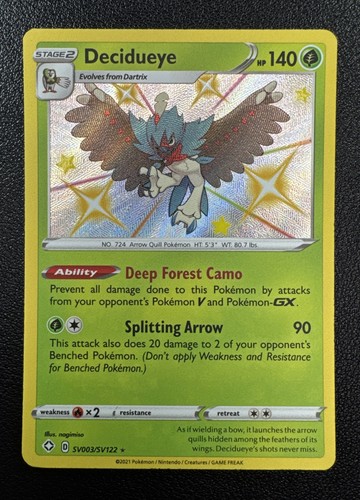Pokemon Decidueye Shining Fates Shiny Vault Shiny Holo Rare SV003/SV122
