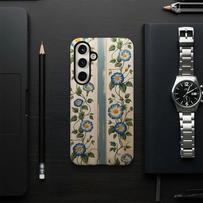 Samsung Galaxy Case Blue Morning Glory Floral Botanical Vintage Art Phone Cover