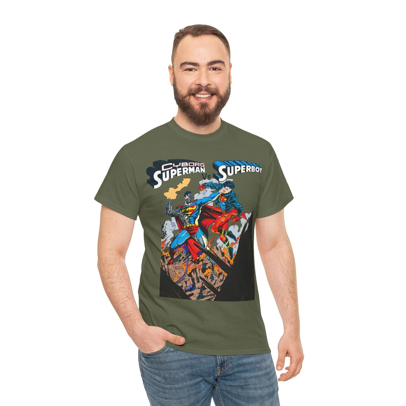 Cyborg Superman Vs Superboy T-Shirt - Tom Grummett Art - DC Comics