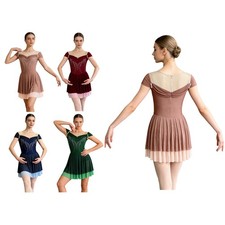 Women Skirted Lyrical Ballerina Stage Dress Latin Sparkly One Piece Cap Sleeve