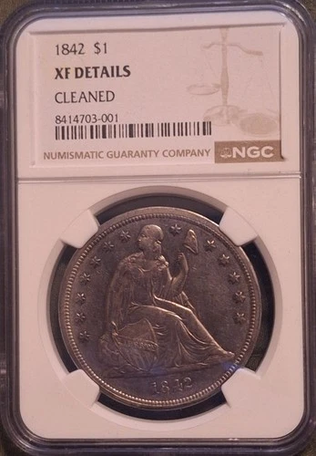1842 Seated Liberty Dollar  NGC XF  Details ~ CLEANED  ~  Freshly Graded