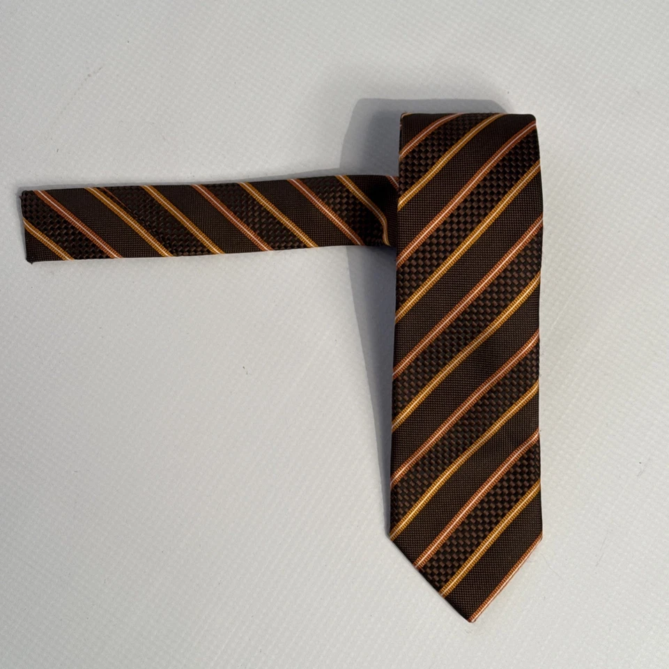 Corbata Laurant Bennet Para Hombre Milano Repp Estilo Diseñador Naranja Marrón 44x2.5 Foto 2 de 4