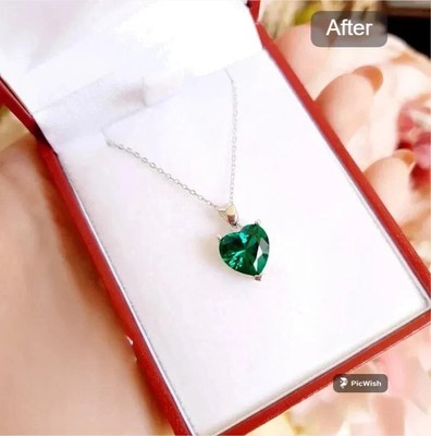 2Ct Heart Lab Created Emerald Solitaire Pendant Necklace 14K White Gold Plated
