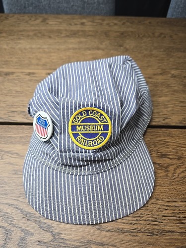 Gold Coast Railroad Museum Train Conductor Hat Cap Vintage Union Pacific Pin - Picture 1 of 12